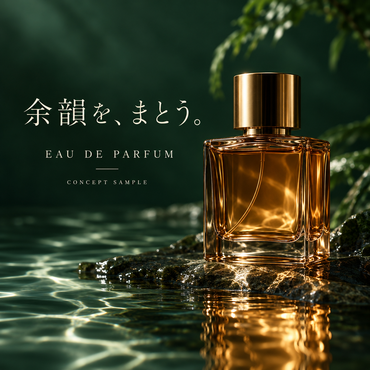 香水の新商品紹介のオリジナル広告画像。架空案件の制作サンプル。