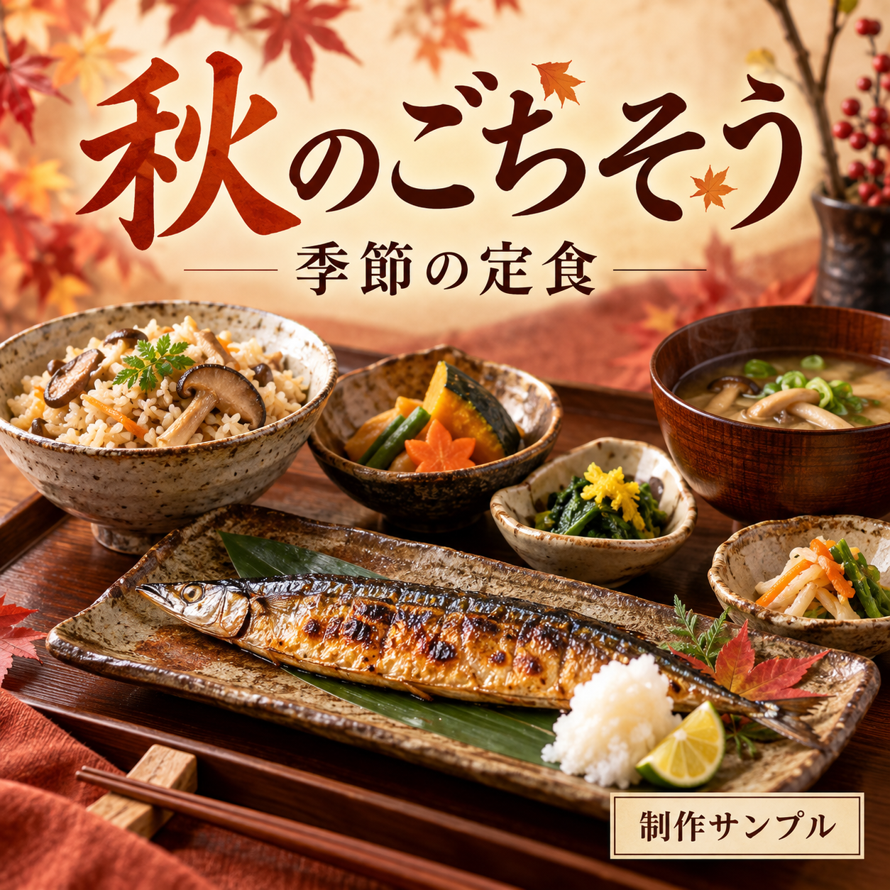 秋の定食フェアの制作サンプル
