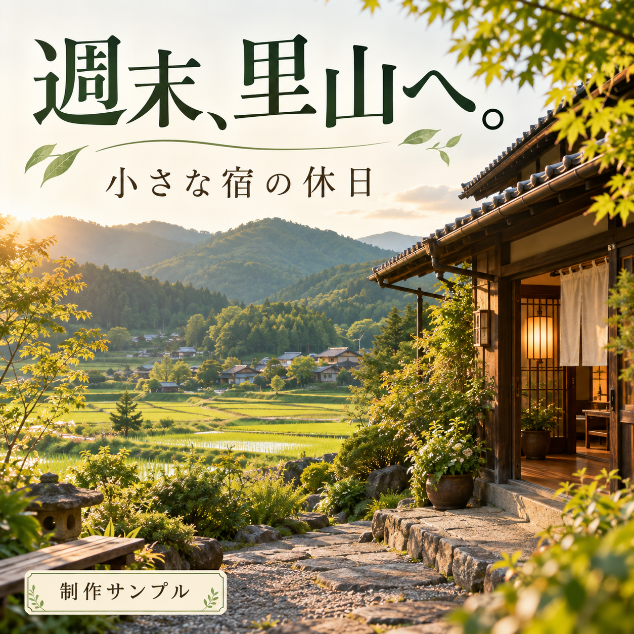 里山の小さな宿のオリジナル広告画像。架空案件の制作サンプル。